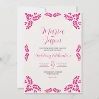 Mexican Talavera Pink Floral Minimalist Wedding Invitation
