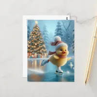 Ice Skating Christmas Duckling Postcard