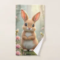 Cute little bunny surrounded by flowers, kids   hand towel 