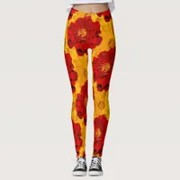 A Medley of Red and Yellow Marigolds Leggings