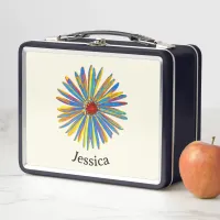 Colorful Flower Simple Elegant Custom Name Metal Lunch Box