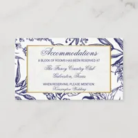 Elegant Navy Blue Gold Botanical Wedding Details Enclosure Card