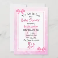 Pink Bows Girl's Baby Shower Invitation
