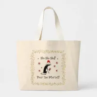 Ho Ho Ho Merlot Funny Cat Christmas Wine Quote Large Tote Bag