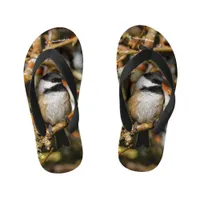 Cute Black-Capped Chickadee in the Tree Kid's Flip Flops