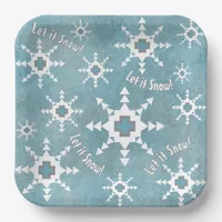 Southwest Winter Snowflakes & Pine Trees Blue Paper Plates