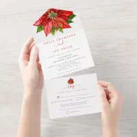 Red Poinsettia Guest Addresses Christmas Wedding All In One Invitation