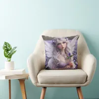 Beautiful February Fairy in Violets Throw Pillow