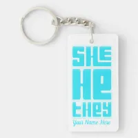 She He They Retro Bold in Turquoise Keychain