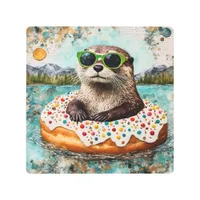An Otter on Vacation in a Floating Donut Metal Print