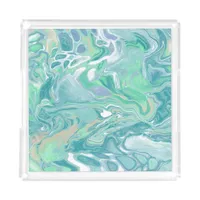 Teal Green Blue Marble Fluid Art  Acrylic Tray