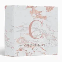Chic Trendy Rose Gold Foil | Marble Monogram 3 Ring Binder