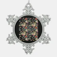 Whimsigoth Old Victorian Floral Oil Painting Class Snowflake Pewter Christmas Ornament