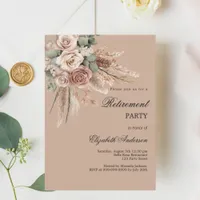 Beige brown taupe roses pampas retirement party invitation