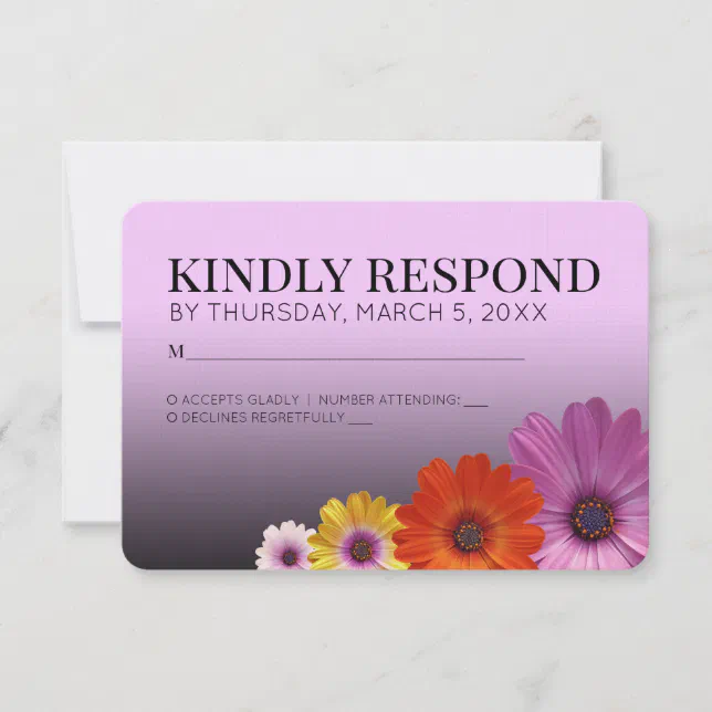 Elegant Daisies with Purple Glitter Wedding RSVP