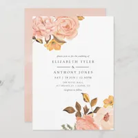 Watercolor Blush Pink and Gold Floral Wedding Invitation
