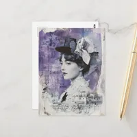 Pretty Vintage Woman Purple Collage Sheet Music  Postcard