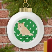 Long Haired Chihuahua White Christmas Trees Ceramic Ball Christmas Ornament