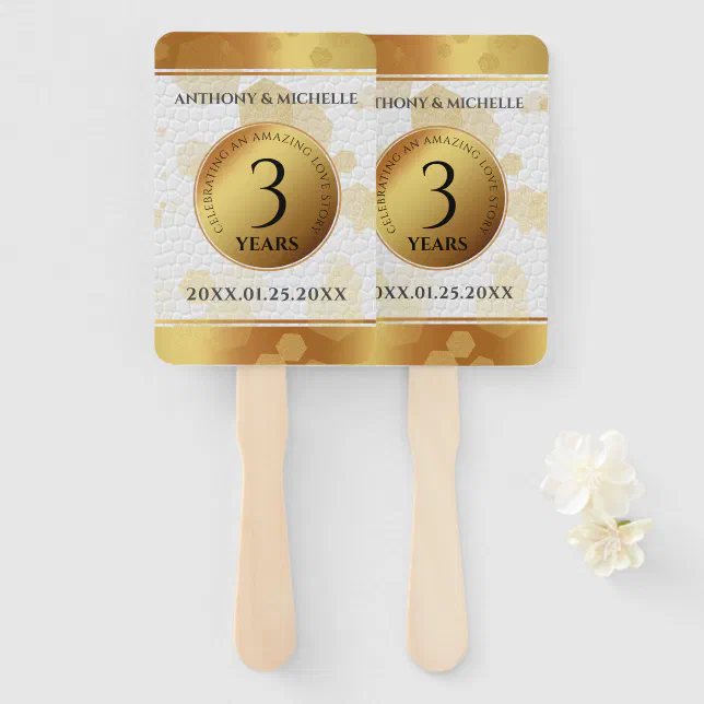 Elegant 3rd Leather Wedding Anniversary Hand Fan