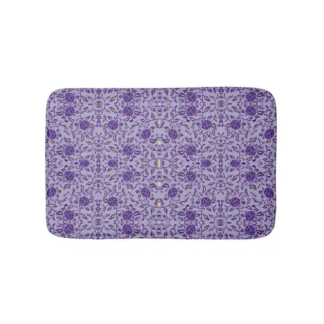 Elegant Flowery Purple Damask Bathroom Mat