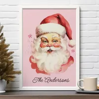 Pink Vintage Retro Santa Claus Family Christmas Poster