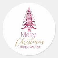 Red Pagoda Christmas Tree  Classic Round Sticker