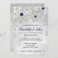 silver navy snowflakes winter wedding invitation