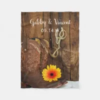 Cowboy Boots, Daisy and Horse Bit Country Wedding Fleece Blanket