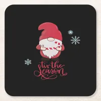 Christmas Gnome With Candycane Square Paper Coaster