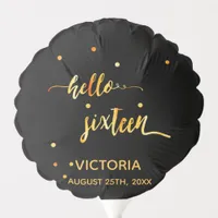 16th birthday black gold hello 16 typography name balloon