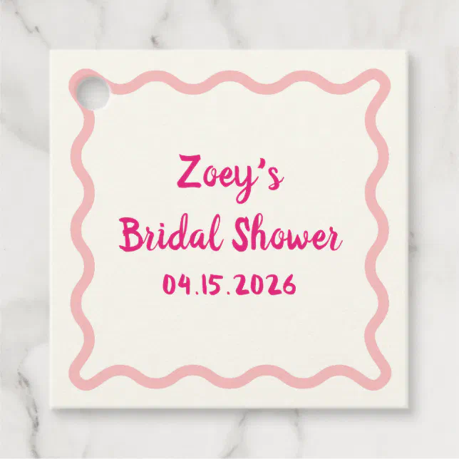 Hand Drawn Pink Wavy Border Bridal Shower Cute Favor Tags