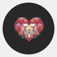 Skeleton Couple Holding Hands Inside A Heart Of Ro Classic Round Sticker