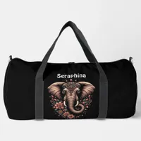 Floral-patterned vibrant elephant duffle bag