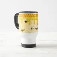 Bee happy honeycomb pattern honey dripping travel mug