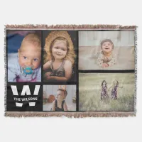 Black and White Multiple Photos Custom Monogram Throw Blanket