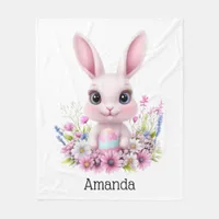 Cute Bunny Pink Flowers with Easter Egg Fleece Blanket