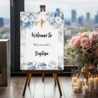 Baptism blue florals marble arch welcome foam board