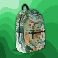 Name Monogram Modern Gold & Green Geode | Printed Backpack