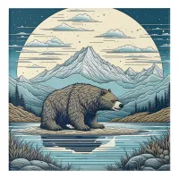 Bear, Mountains, Lake, Full Moon Ai Art