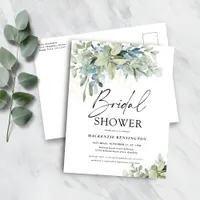 Eucalyptus Handwritten Script Bridal Shower Invitation Postcard