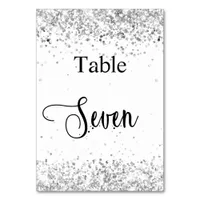 Silver white glitter calligraphy table seven 7 table number