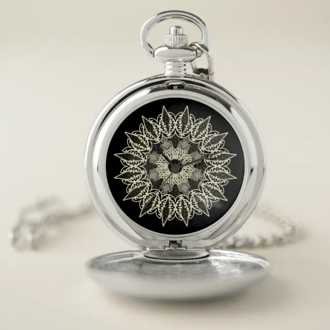 White geometric lace Mandala Pocket Watch