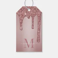 Rose Gold Sparkle Glam Glitter Drips Monogram Gift Tags