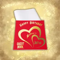 Modern Gold Foil Birthday on Red - Monogram | Foil Guest Book