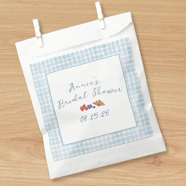 Elegant Blue Gingham Summer Brunch Bridal Shower Favor Bag