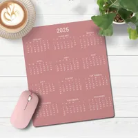 2025 Modern Minimalist Rose Pink Calendar Mouse Pad