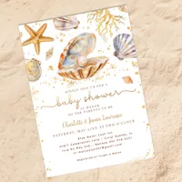 Watercolor Ocean Little Pearl Baby Shower  Invitation
