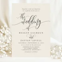 Ivory Cream Simple Modern Script Wedding Invitation