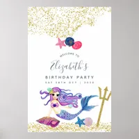 Watercolor Mermaid Birthday Party Welcome Poster