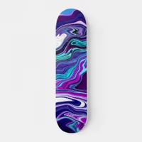 Purple, Blue and Teal Abstract Modern Art   Skateboard
